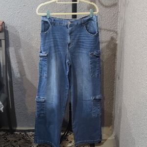 Women's Blue Cargo Jeans